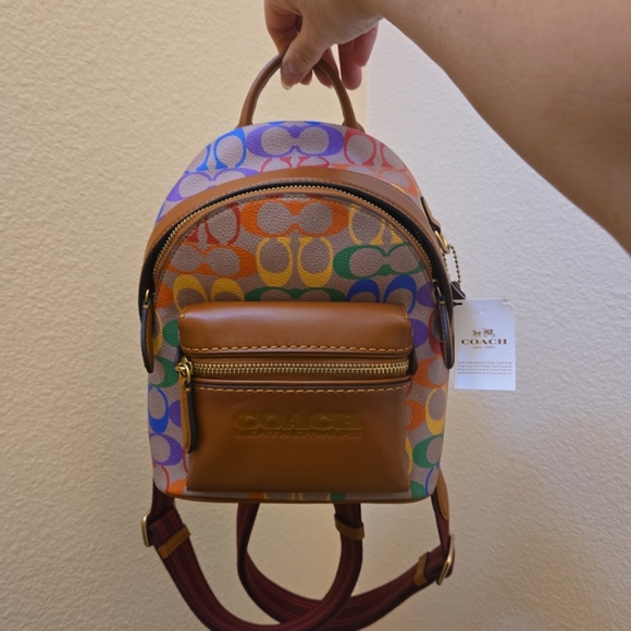 Coach Small Backpack  In Rainbow Signature Canvas - Picture 14 of 15